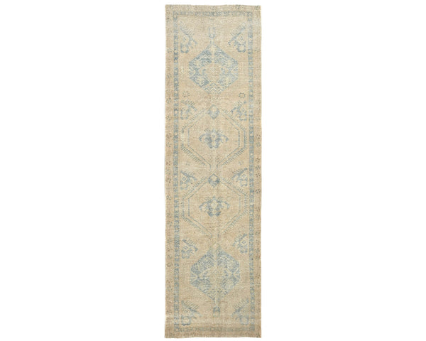 10 Ft Vintage Persian Style Brown Hand Knotted Distressed Low Pile Runner Rug